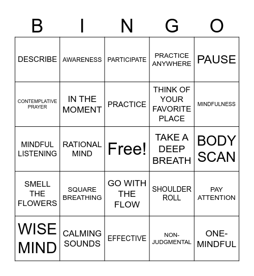 MINDFULNESS Bingo Card