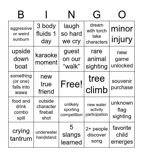 Torch Lake Trio Trip Bingo Card