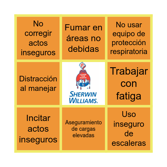 Bingo de Actos Inseguros Bingo Card