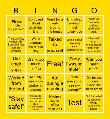 Home office Bingo Card