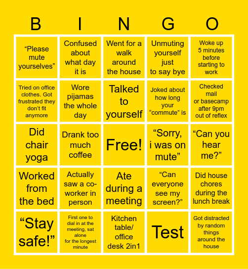 Home office Bingo Card