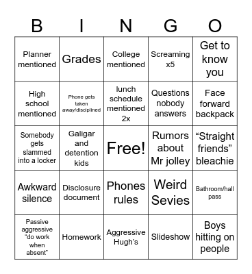 First day Bingo Card