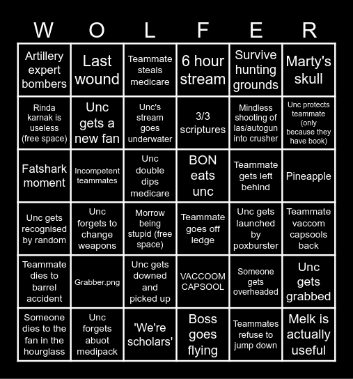 Burltide Bingo V.1 Bingo Card