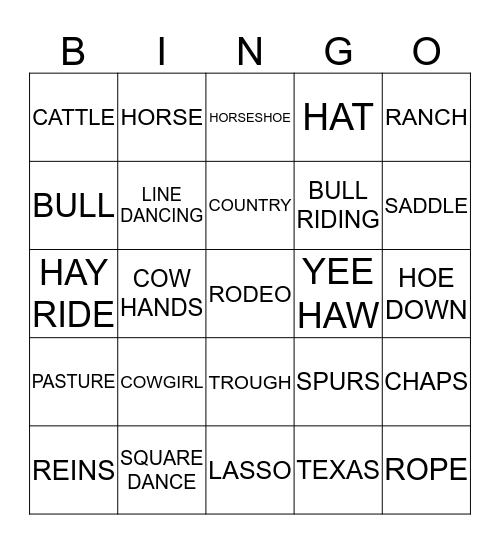 WESTERN Bingo Card