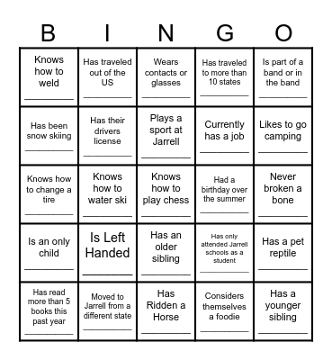 Back To School Bingo Card