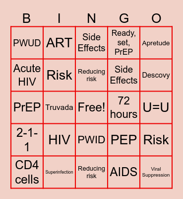 PrEP Awareness Bingo Card