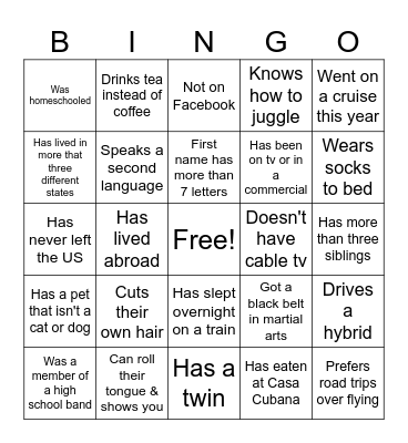 House Party Bingo Card