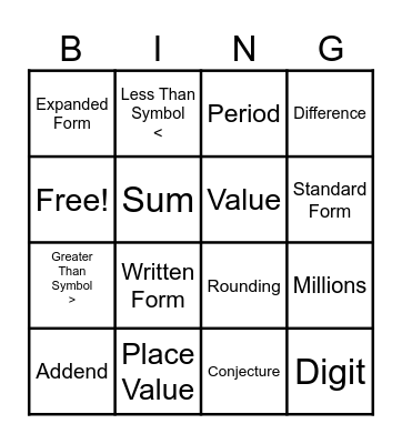 4th Grade Math Topic 1 plus Review Bingo Card