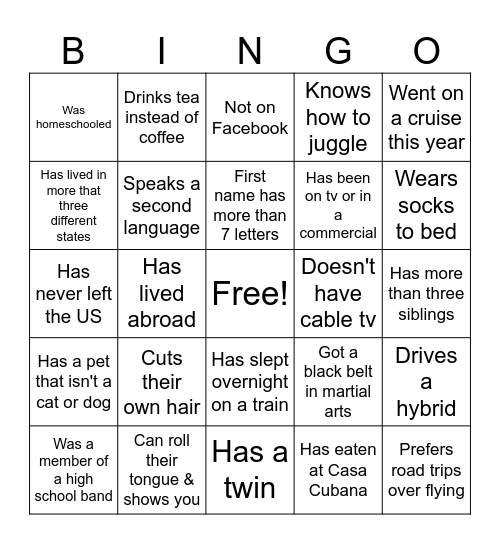 House Party Bingo Card