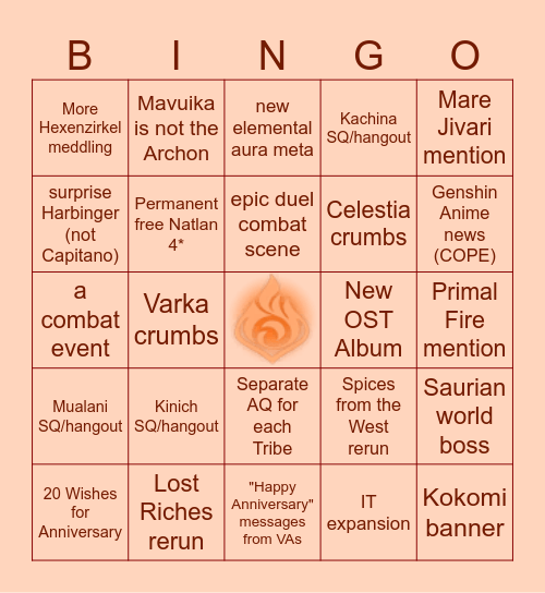 5.0 NATLAN Special Copefire Bingo!!!!! Bingo Card