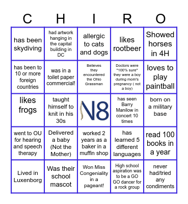 N8 Ice Breaker Bingo Card