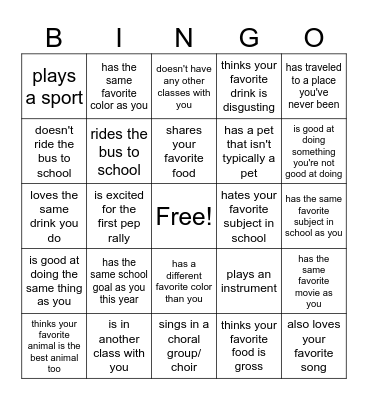 Getting to Know You Bingo Card