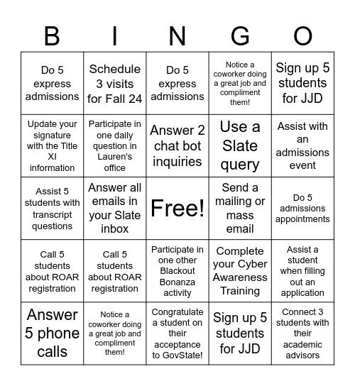 Blackout Bingo Card