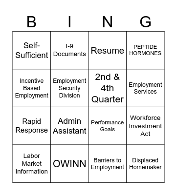 Keyword Bingo Card