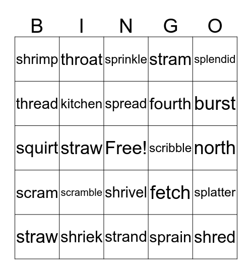 3 letter blends Bingo Card