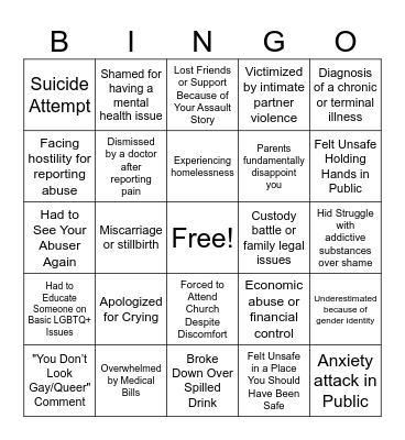 Trauma Bingo Card