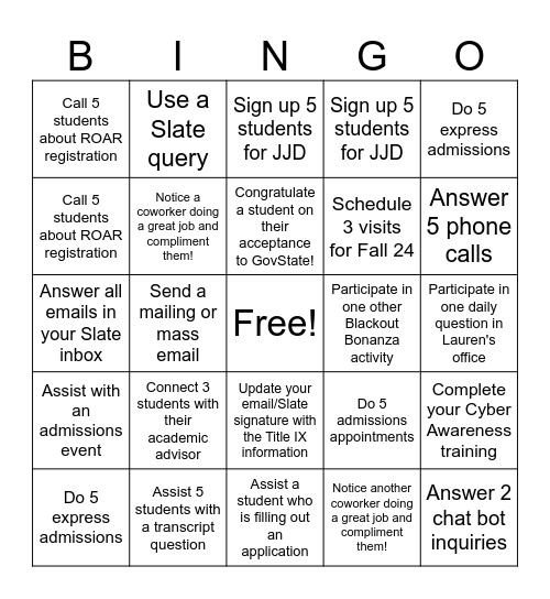 Blackout Bingo Card