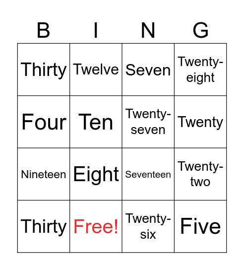 Number Bingo Card