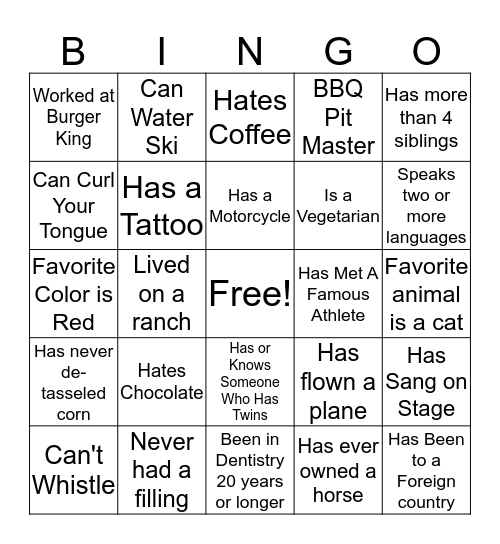 Wylie Bingo Card