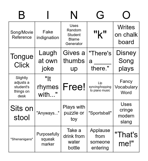 Mr. Beu Bingo Card