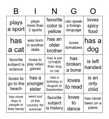 Class Bingo! Find Someone Who... Bingo Card
