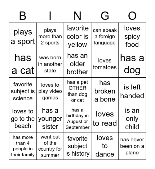 Class Bingo! Find Someone Who... Bingo Card