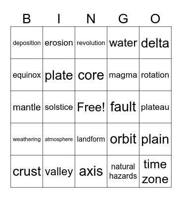 Our Planet, Earth Bingo Card