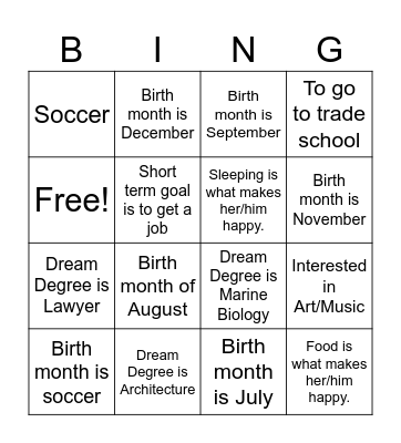 Scavenger Hunt Bingo Card