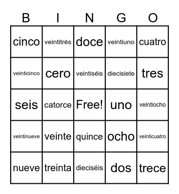 Números 0-30 Bingo Card