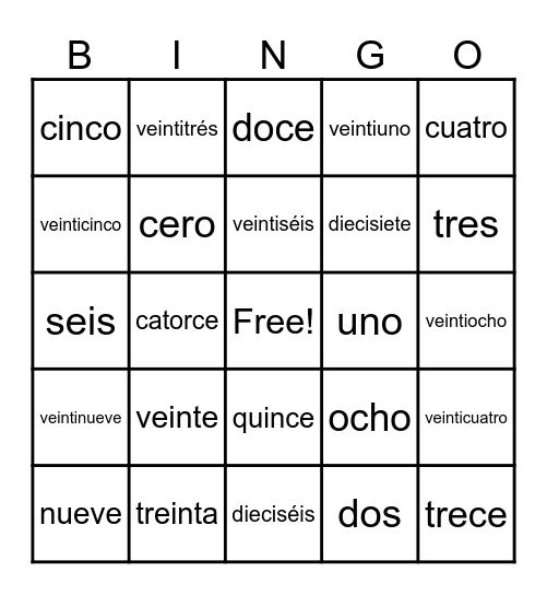 Números 0-30 Bingo Card