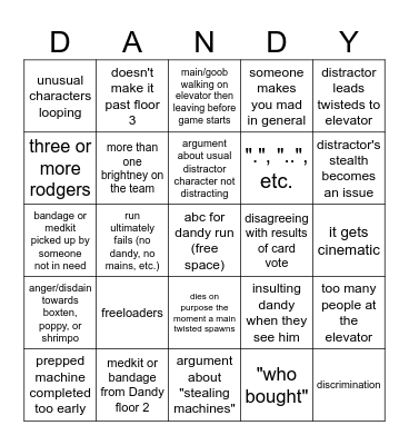Dandy's World Public Lobbies Bingo Card
