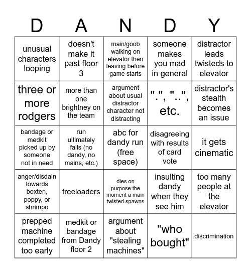 Dandy's World Public Lobbies Bingo Card