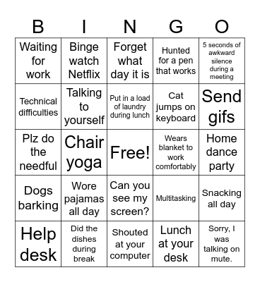 Work from Home Bingo Card