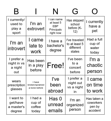 Ice Breaker Bingo Card