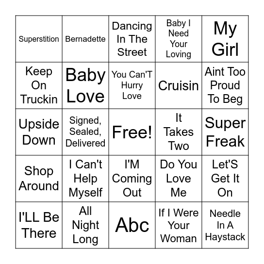 Motown Bingo Card