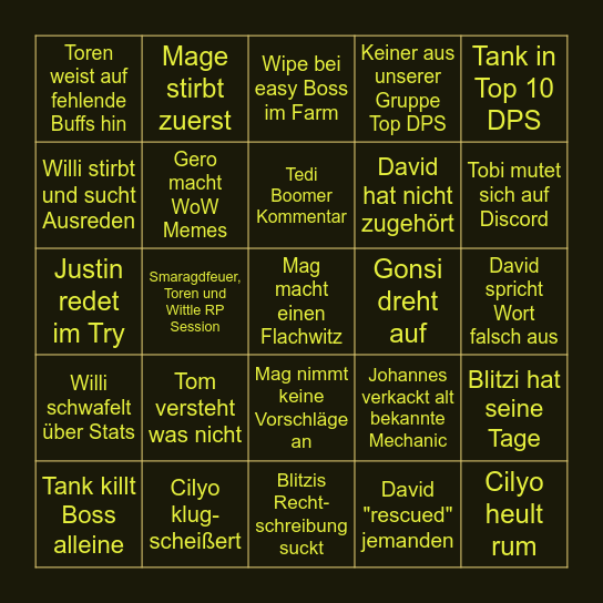 Raid Bingo (Karte gilt bis ein Bingo erreicht ist) Bingo Card