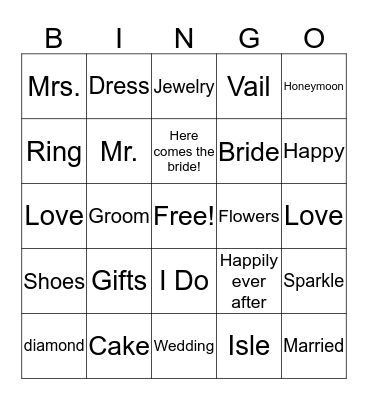 Bridal Shower Bingo Card