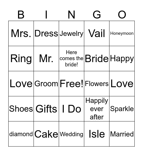 Bridal Shower Bingo Card