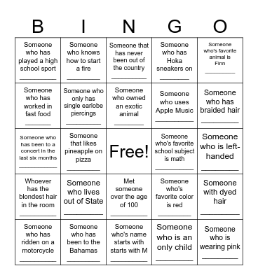 Icebreaker Bingo Card