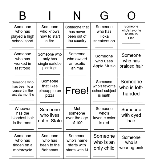 Icebreaker Bingo Card