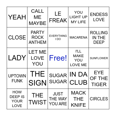 GREATEST HITS OF ALL TIME Bingo Card