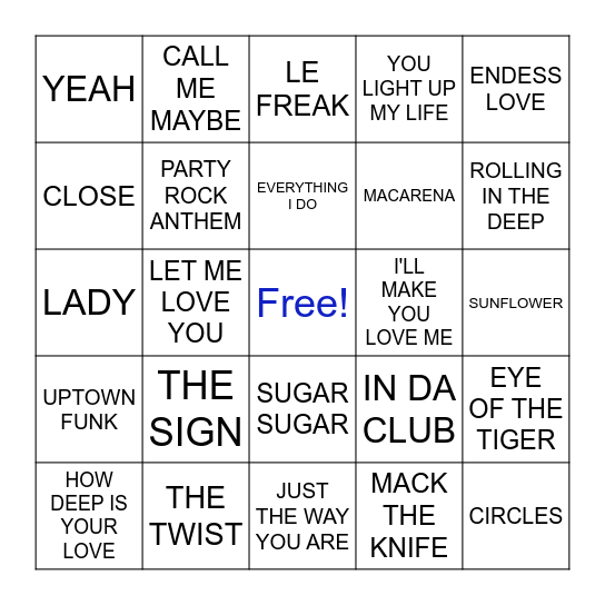 GREATEST HITS OF ALL TIME Bingo Card