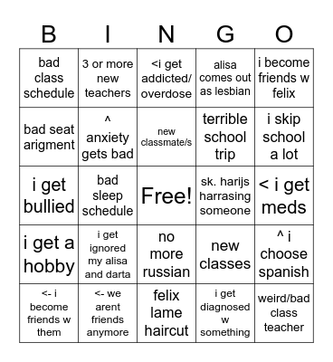 SCHOOL BINGO Card