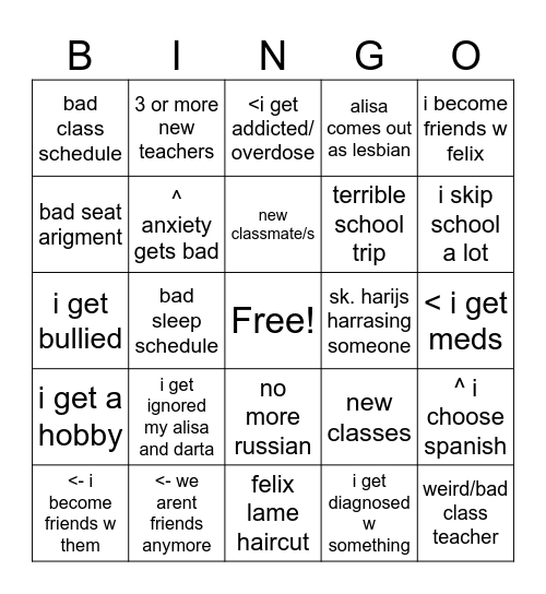 SCHOOL BINGO Card