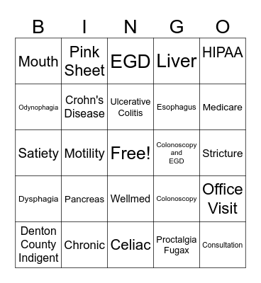 Gastroenterology Bingo Card