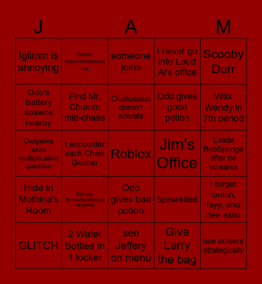 Jam's Elementary Bingo Card