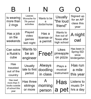 Untitled Bingo Card