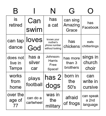 Johnson - Harris 2025 Bingo Card