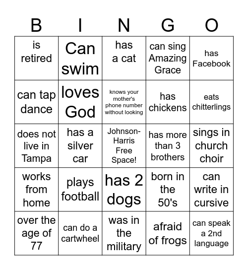 Johnson - Harris 2025 Bingo Card