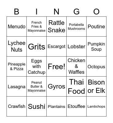 Have You Ever Eaten? Bingo Card